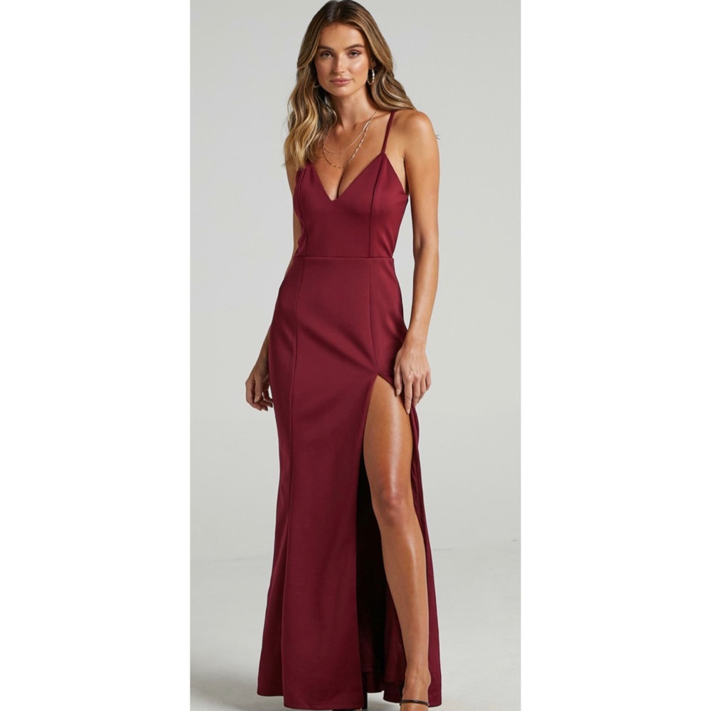Showpo DARE TO DREAM Split Maxi Dress in Wine - US Size 10